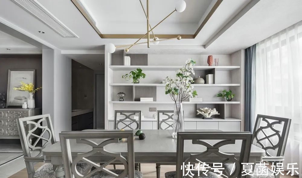 餐边柜+|178㎡现代美式,当美式遇上高级灰,营造简约华丽的美