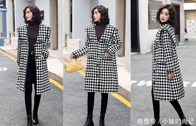 冬季加棉格纹毛呢大衣外套, 时髦减龄又显瘦, 穿出满满的少女感!