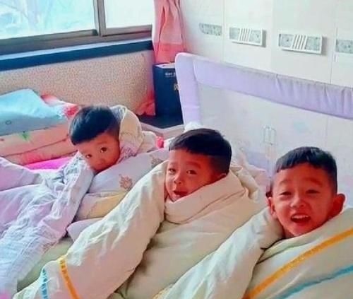 小知识|三胞胎兄弟赖床不起,整齐的裹着被子,网友:排排坐,好可爱!