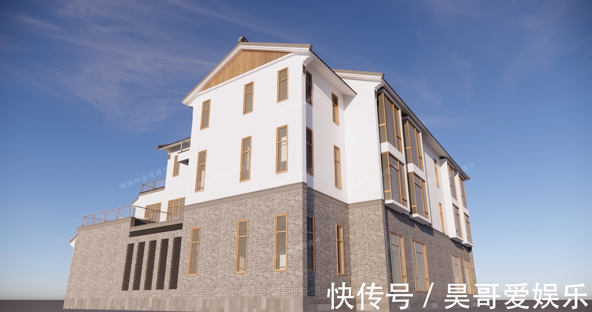 庭院|广东清远三层带地下室家族大宅现代四合院民宿28×20
