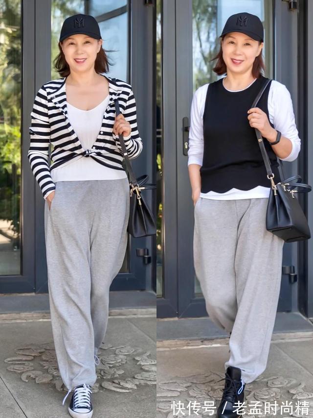 针织衫|60岁时髦女人早就不穿阔腿裤了!秋季试试这三款裤子,优雅显气质