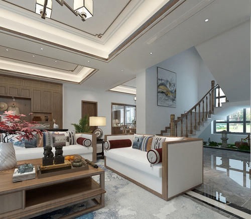 客厅|东北夫妻回乡建370㎡别墅,选胡桃木装中式,刚进门厅就被迷住