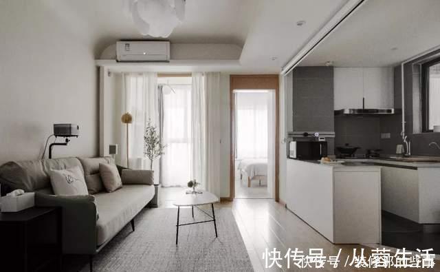客厅|43平小公寓:客厅投影代替电视,阳台变书房,开放式格局真宽敞!