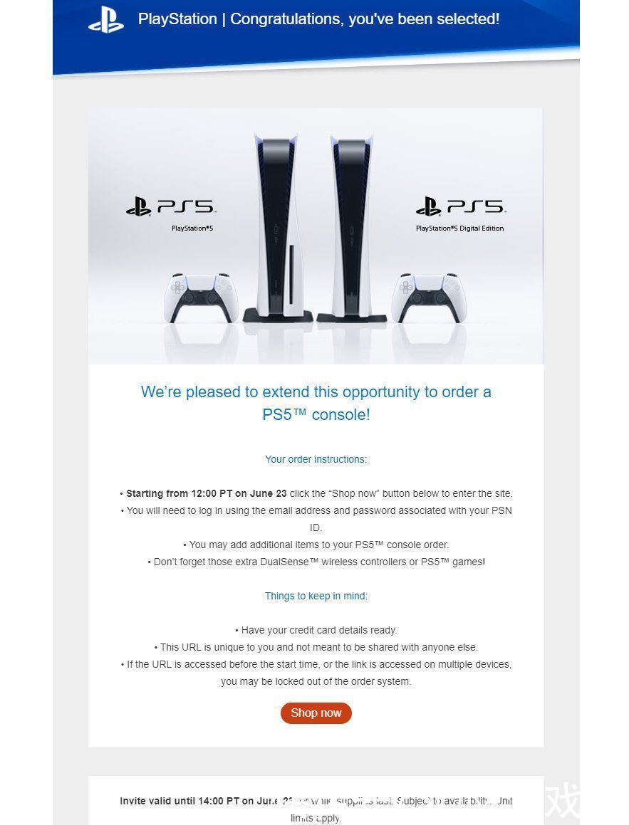 索尼|索尼向已经拥有PS5的玩家发送PS5购买邀请