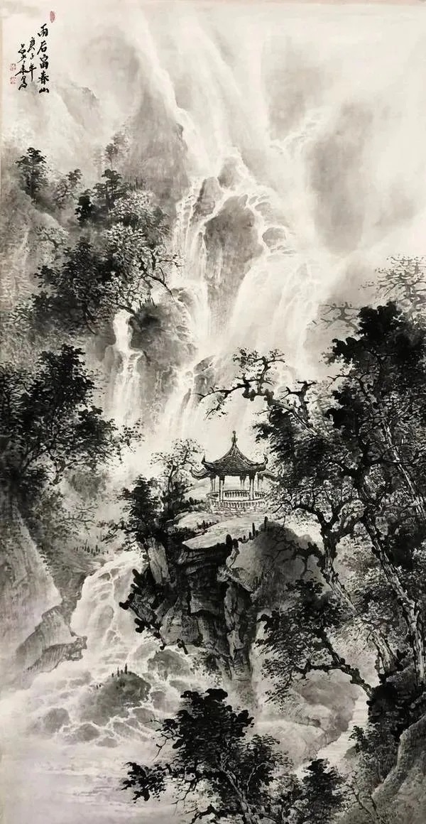 吕少华$“飞流直下三千尺,疑是银河落九天”!这水墨山水,绝了!