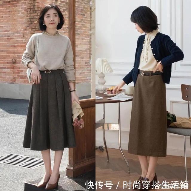 百褶裙|?今年火了一种穿法,叫“毛衣+半裙”,显高又显瘦,小个子也能穿
