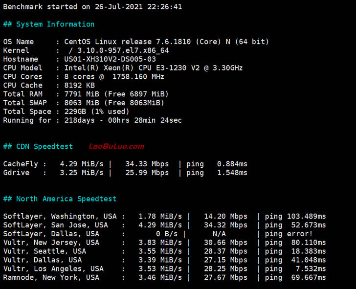 Serverreview Benchmark - Linux一键Speedtest测试服务器各大洲速率-劳模下载