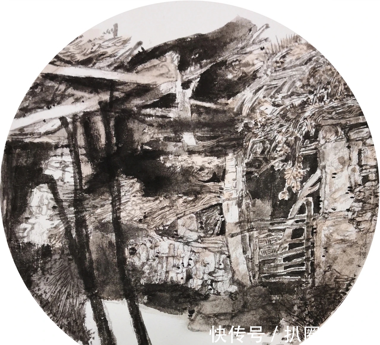 水墨$山水画|他画的水墨乡村系列,笔墨朴实无华,但有鲜活的场景感