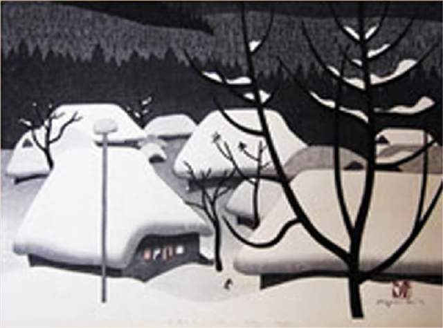 版画!日本近代版画大师斋藤清冬日雪景系列版画作品