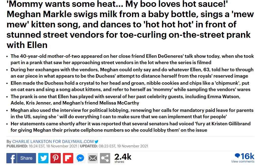 梅根新節(jié)目當(dāng)街深蹲，戴貓耳喵叫還嘬奶瓶？英美網(wǎng)友狂嘲：太尷尬