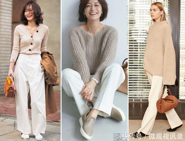 真正会穿衣的女人,不会拒绝燕麦色+白色,显白减龄、好有气质