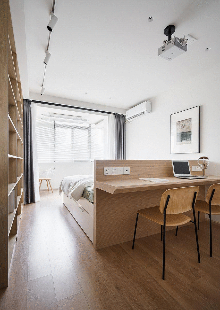 书桌|小户型大逆袭!50㎡奇葩手枪户型,设计师改造后秒变豪宅,简直了