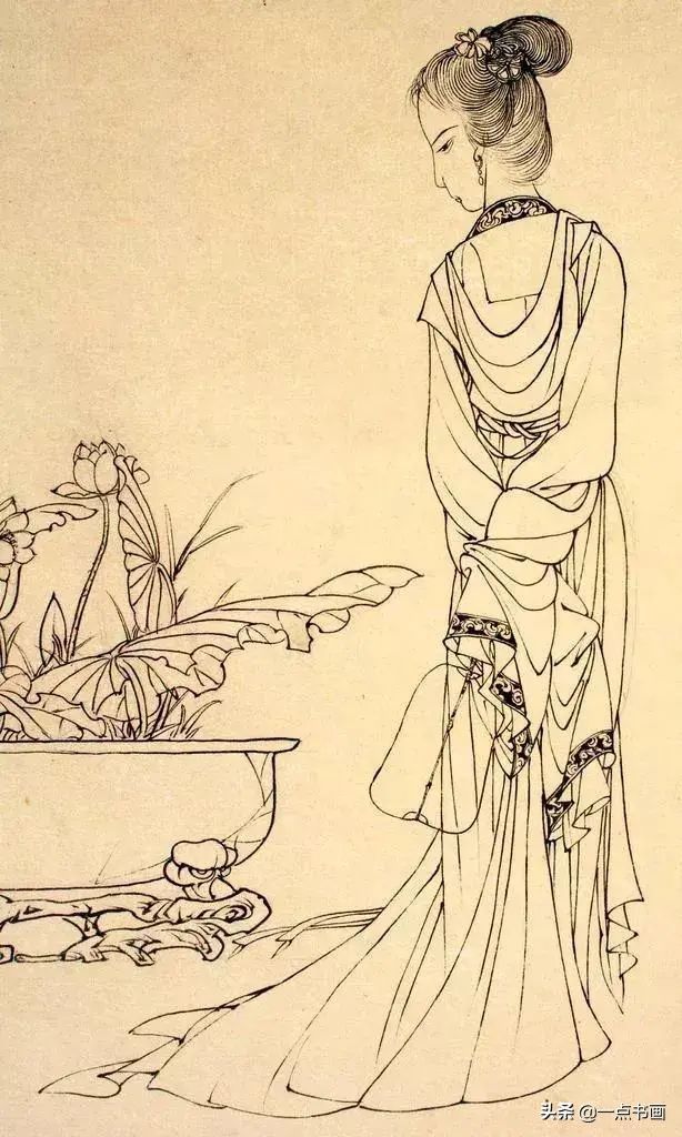 白描！他的白描被评为“当代第一”，画仕女独辟蹊径
