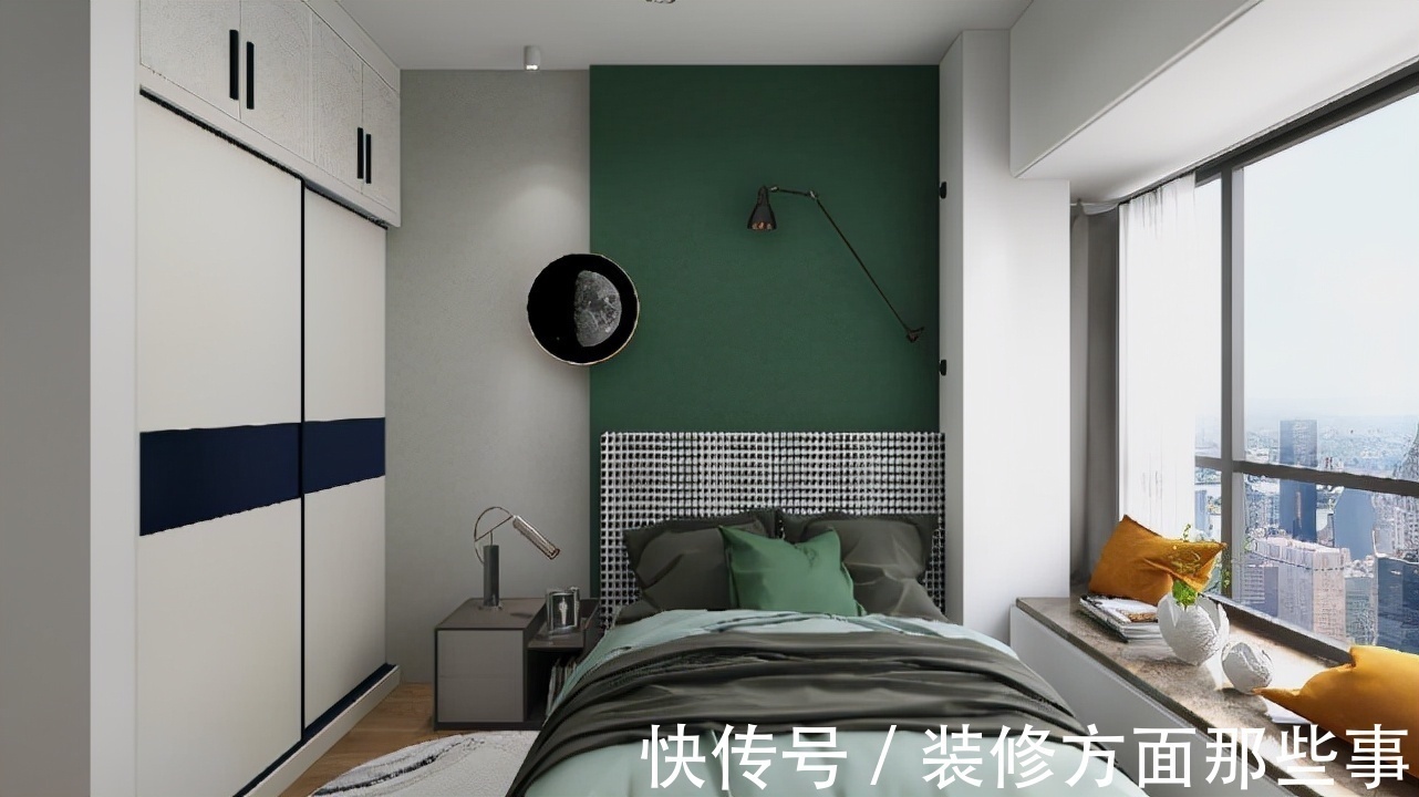 一居室|71平北欧风一居室，用墨绿色、脏粉打造清新的居室