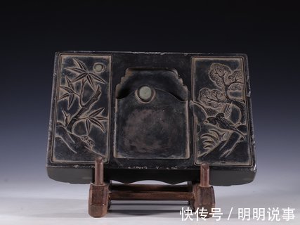 松竹$旧藏【老端石 松竹 文房砚台】