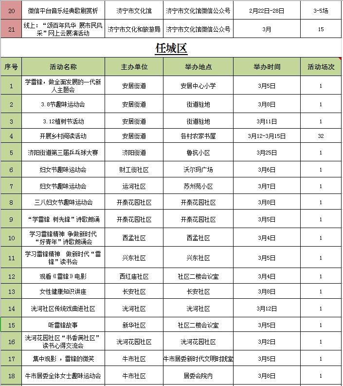 济宁&济宁3月份文化活动计划表出炉，欢迎挑选你喜欢的