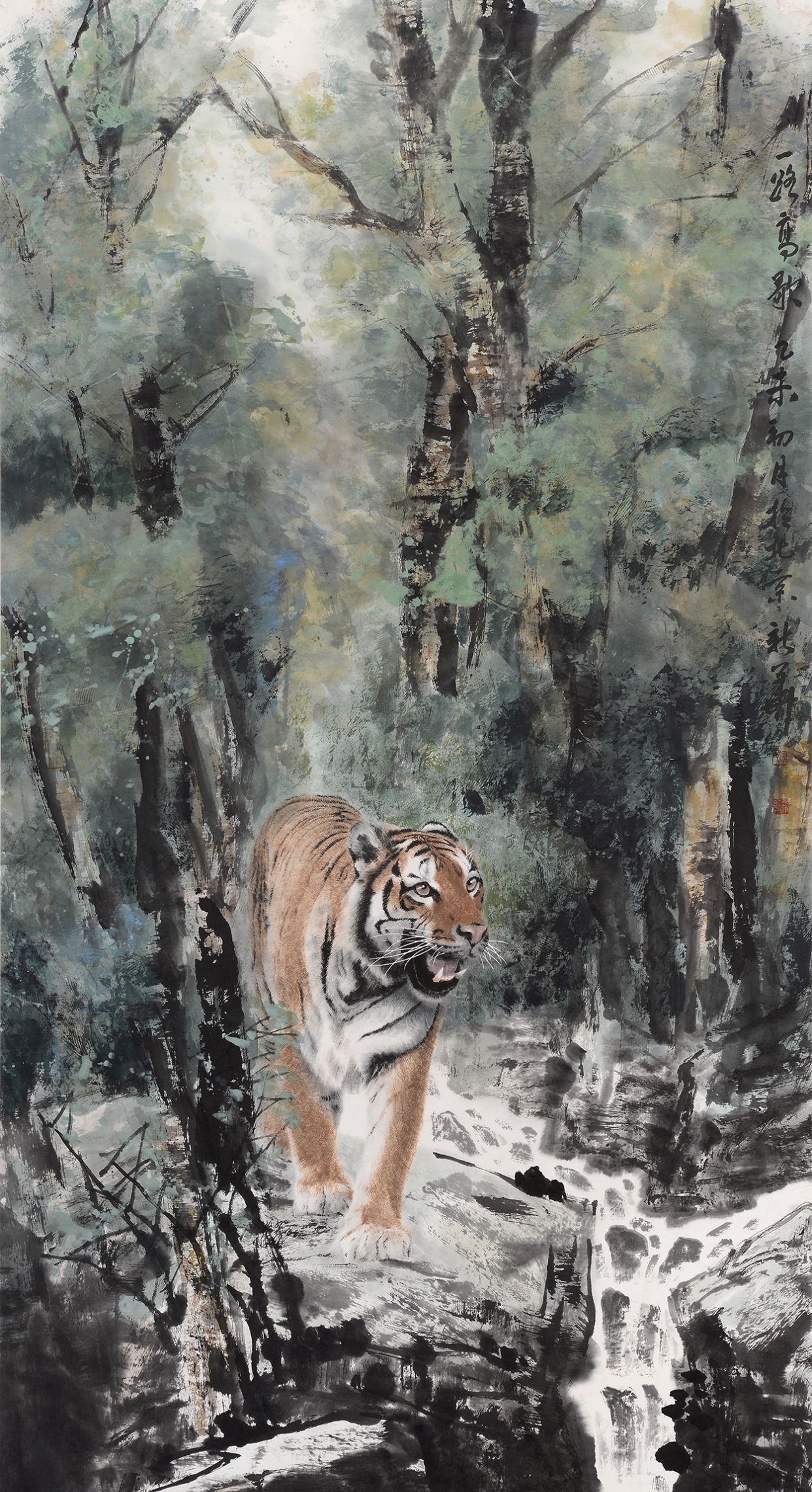 善面|葛新华画虎,善面不失王者风范,柔和不失王者之威