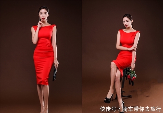 黑色鱼嘴高跟鞋搭配红色无袖晚礼裙,真是聚会好装扮,这样穿不错