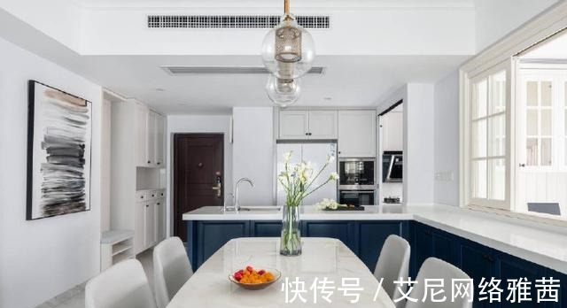 格调|120㎡简约混搭风三居室，蓝白色的和谐搭配，让空间更显格调