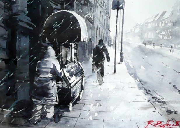 水彩画@波兰水彩画家拉法尔的街市景观画,耐看!