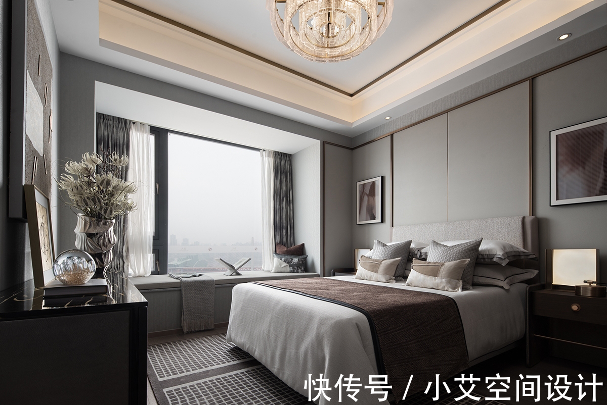 吊灯|234㎡软装设计,优雅色调和流畅曲线结合!