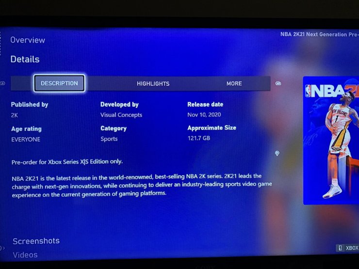 Xbox|《NBA 2K21》Xbox Series X版容量超过120GB