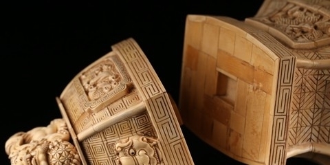 下腹部#收藏精品,牙雕麒麟龙纹大赏瓶一对