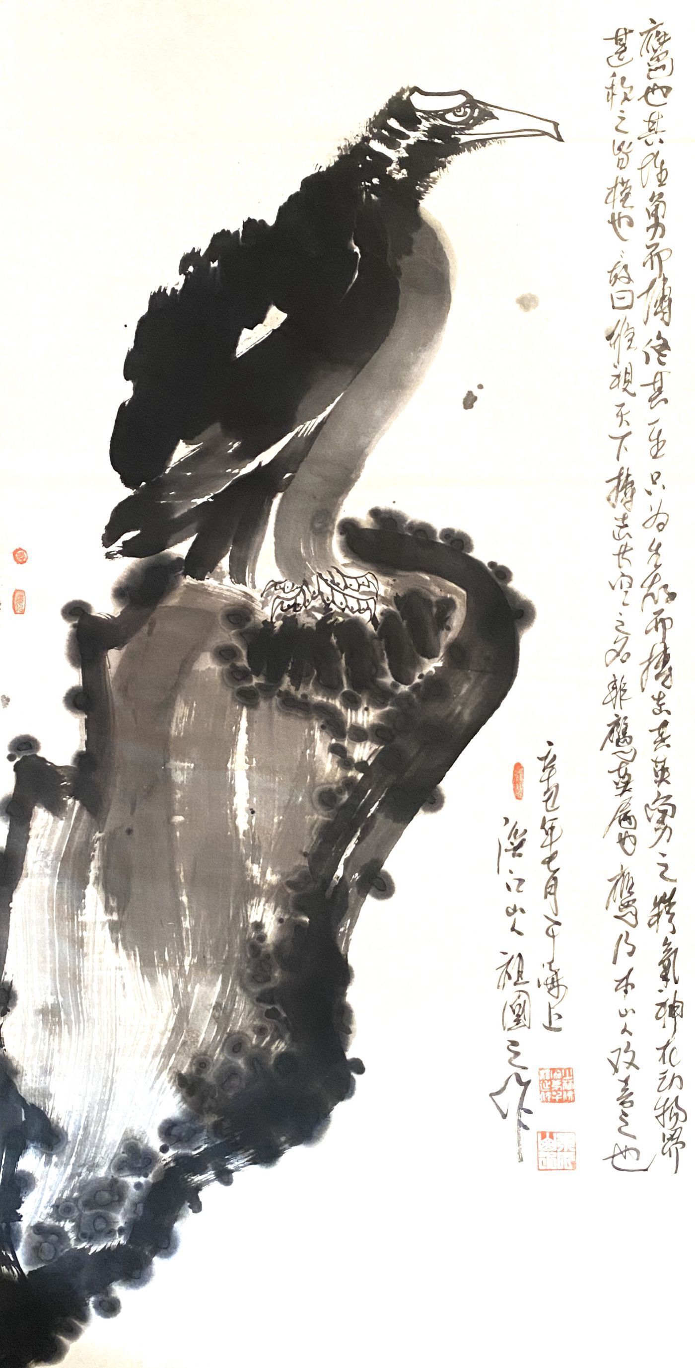 爱德华|笔下雄鹰俊,翼展能冲天——国画家、画鹰大家、指墨画艺术大师朱祖国