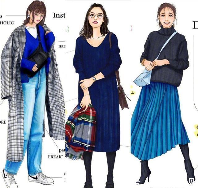 日本插画师秋冬手绘穿搭，时髦又实用，每一套都是穿搭范本