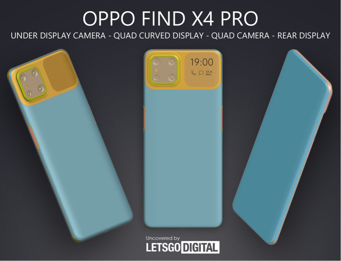 oled|OPPO Find X4 Pro 设计专利曝光：屏下前摄，后置方形副屏