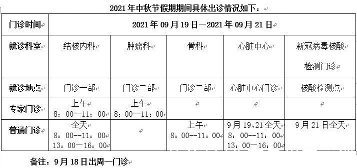市属医院|温馨提示!部分市属医院中秋节门诊时间安排有变化