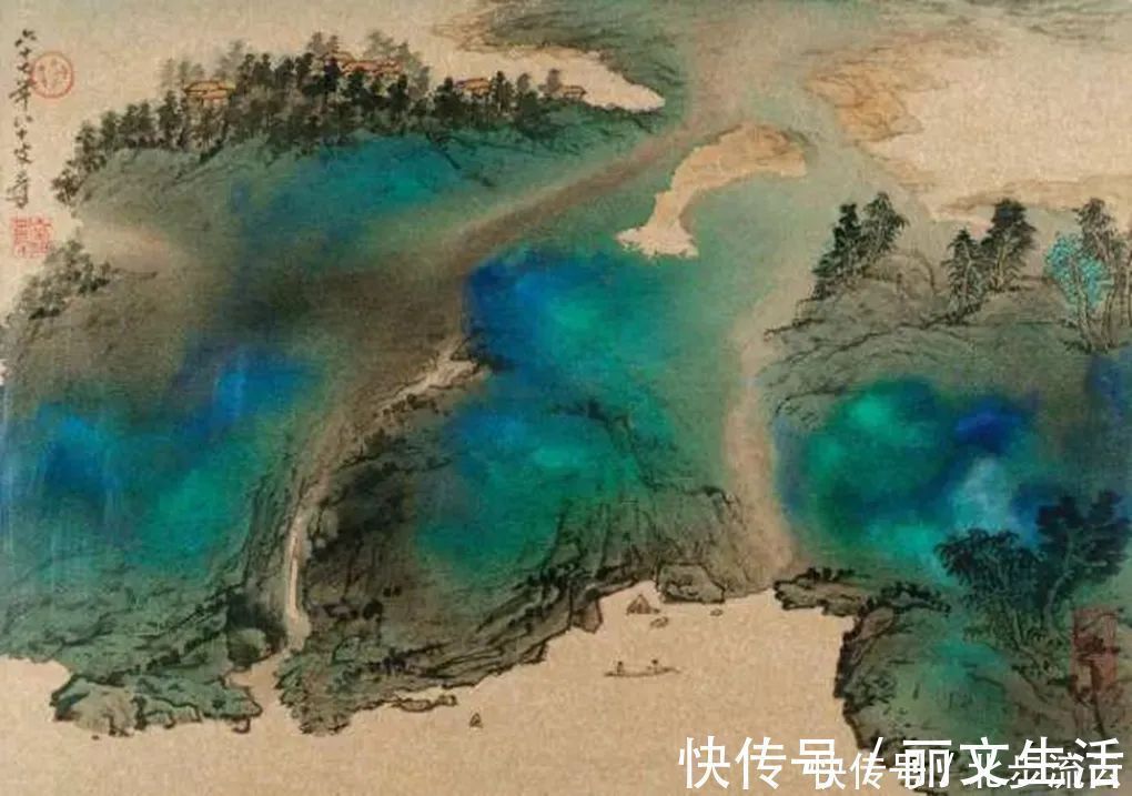 山水画@国画大师张大千，绘画作品极具特色，对后世影响颇深