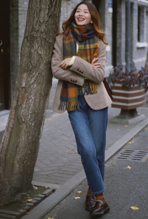 小白鞋|秋冬格纹西装怎么穿?4套直接套用的穿搭模板,不光养眼还很时髦