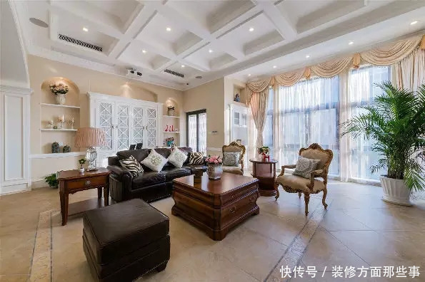 端景|200平美式别墅无主灯,但是凹吊顶上的射灯如星罗棋布的夜空