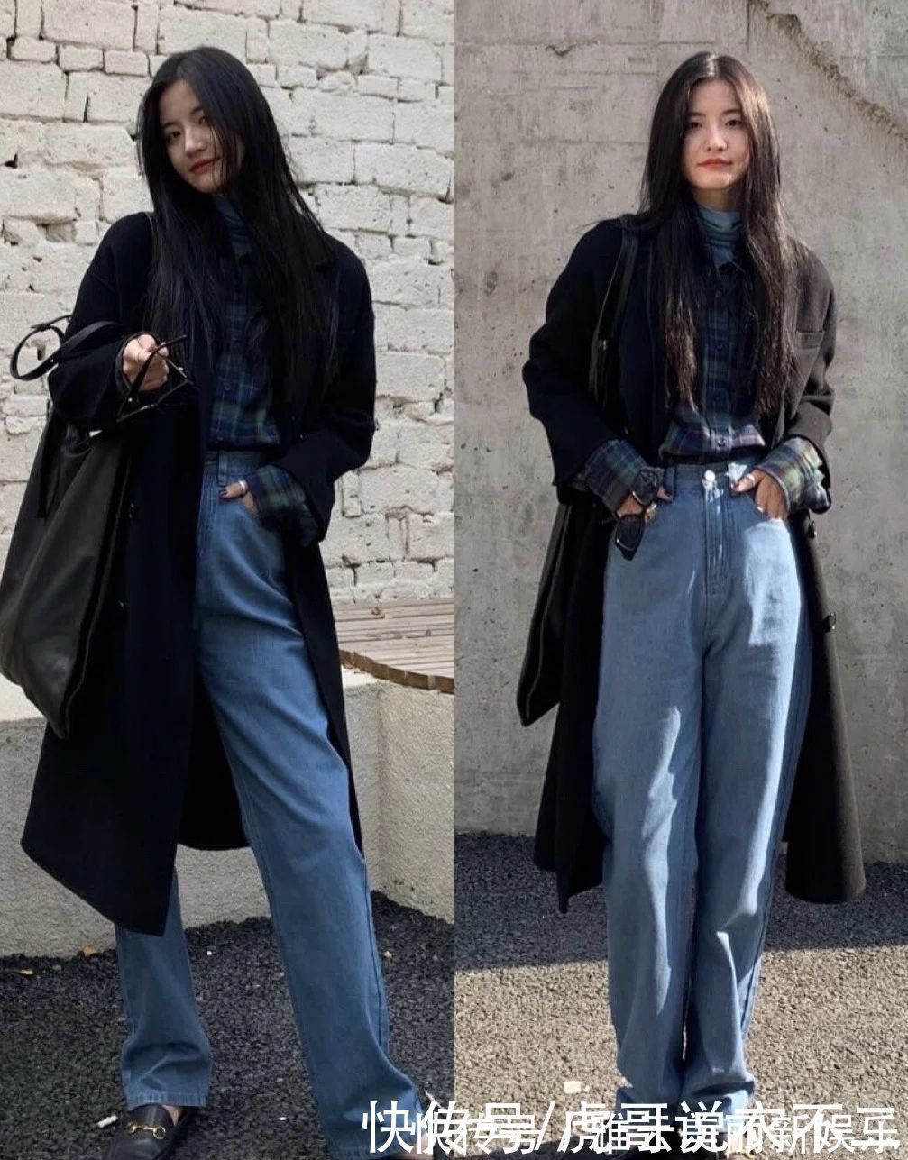 卫衣 大衣在配不在多,学韩国博主一衣多穿,一件黑大衣一周穿搭不重复