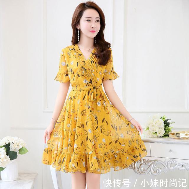 印花|夏季真丝雪纺连衣裙,时髦风凉,上身非常有档次