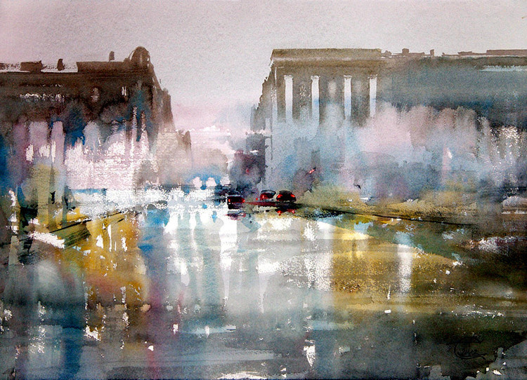 水彩画#美轮美奂!俄罗斯艺术家特梅雷夫的水彩都市景观画