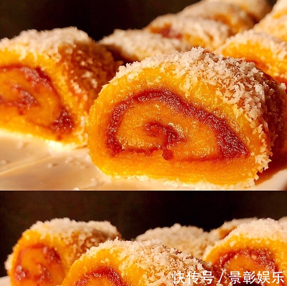 教你做一个又好看又好吃的甜点,南瓜豆沙糯米卷,香甜软糯超好吃