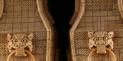 下腹部#收藏精品,牙雕麒麟龙纹大赏瓶一对