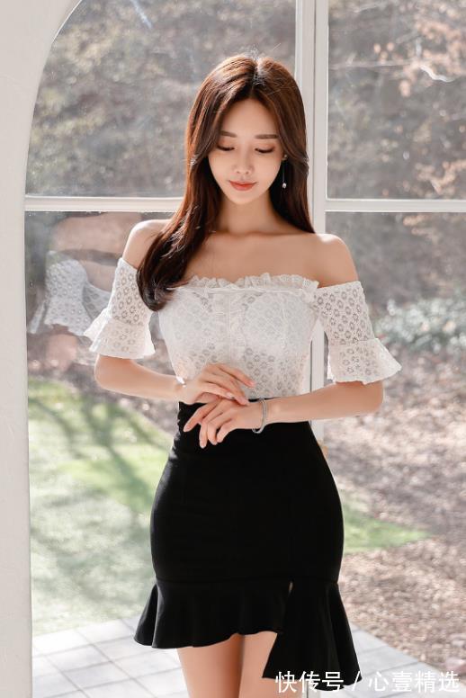 孙允珠|女神孙允珠高清时尚搭配:白玫瑰花町抹肩刺花镂空衣裙