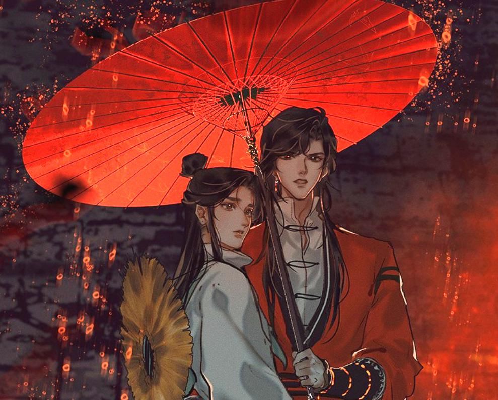 《天官赐福》漫画，半月太萌了，蛇雨降临，花城的红伞出现了