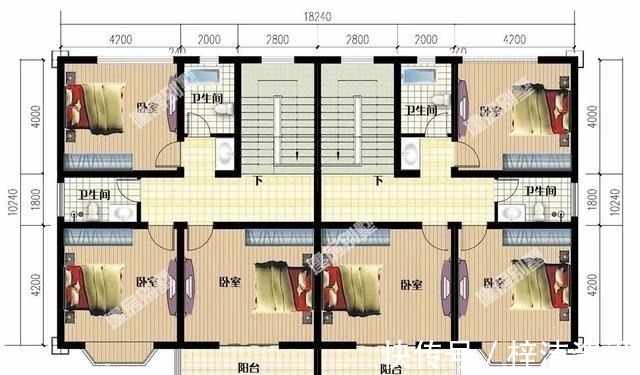 双拼别墅|宽18米左右，两层农村双拼别墅，简单户型更适合老家建！
