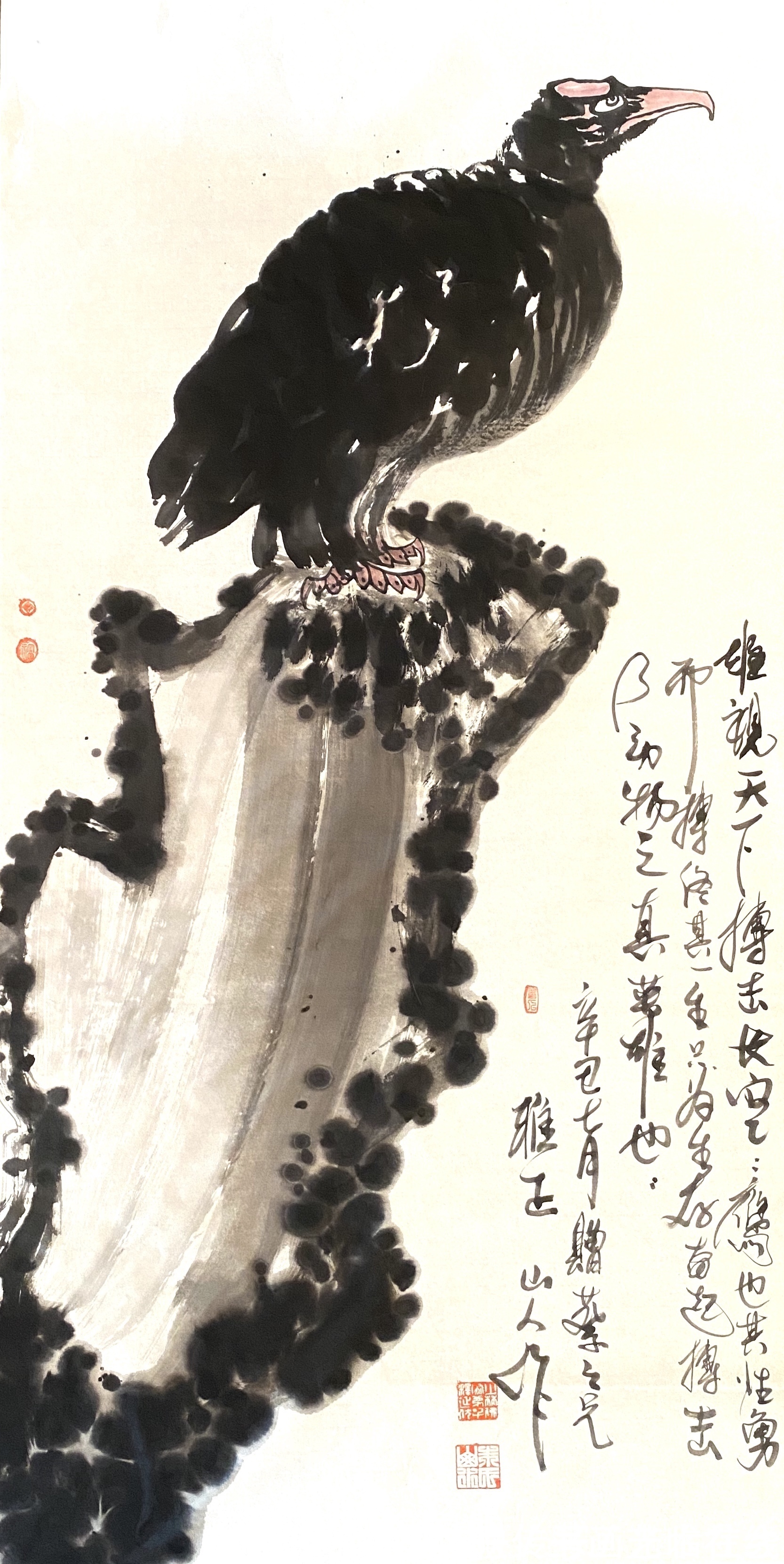 国画家@国画家、画鹰大家、指墨画艺术大师朱祖国鹰石图——备受市场青睐!