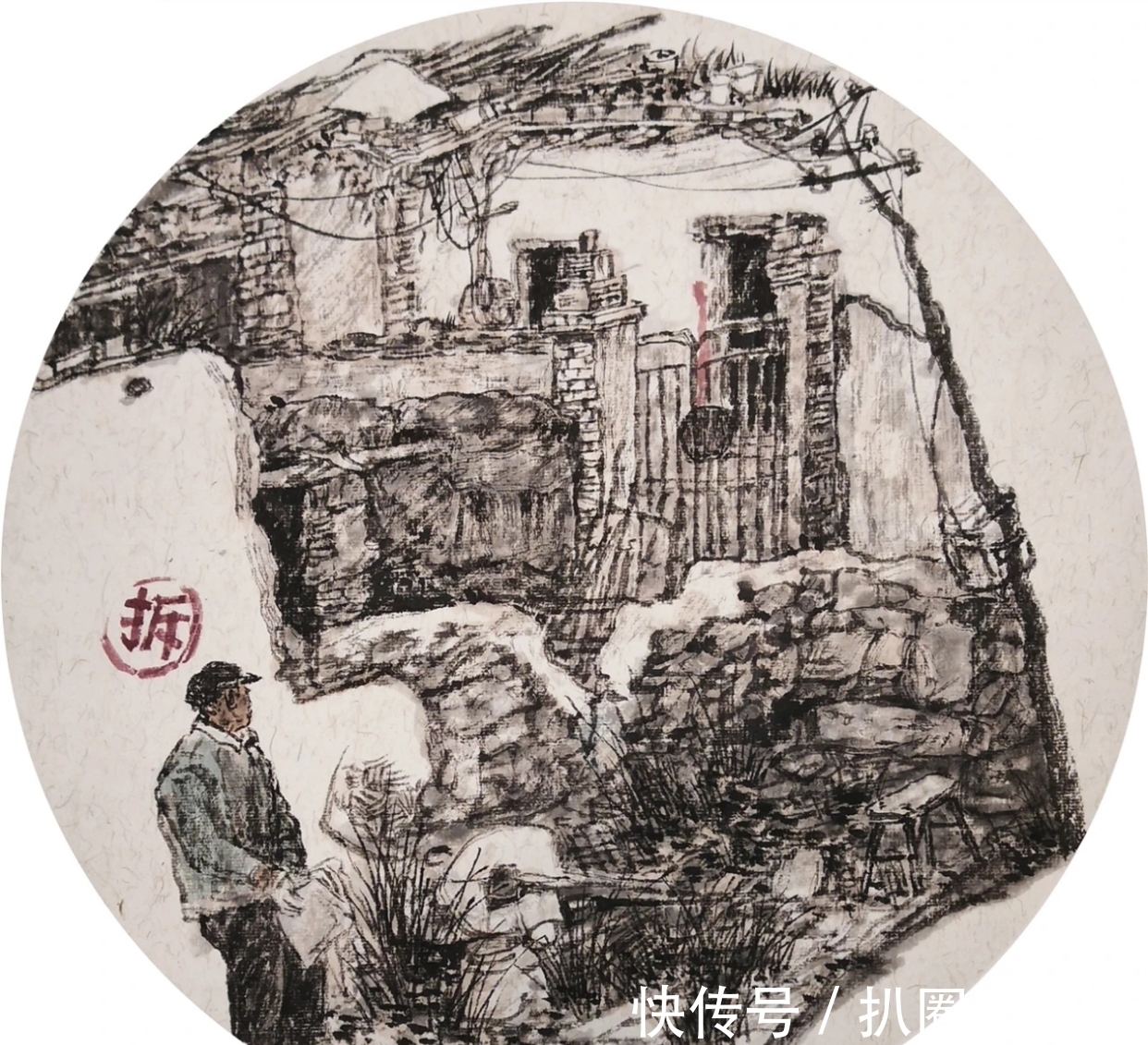 水墨$山水画|他画的水墨乡村系列,笔墨朴实无华,但有鲜活的场景感