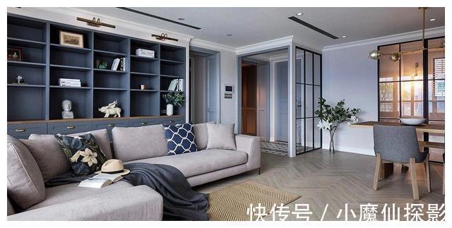质感|她家的简约美式风格太漂亮了，巧用灰蓝色打造高级通透质感美宅！