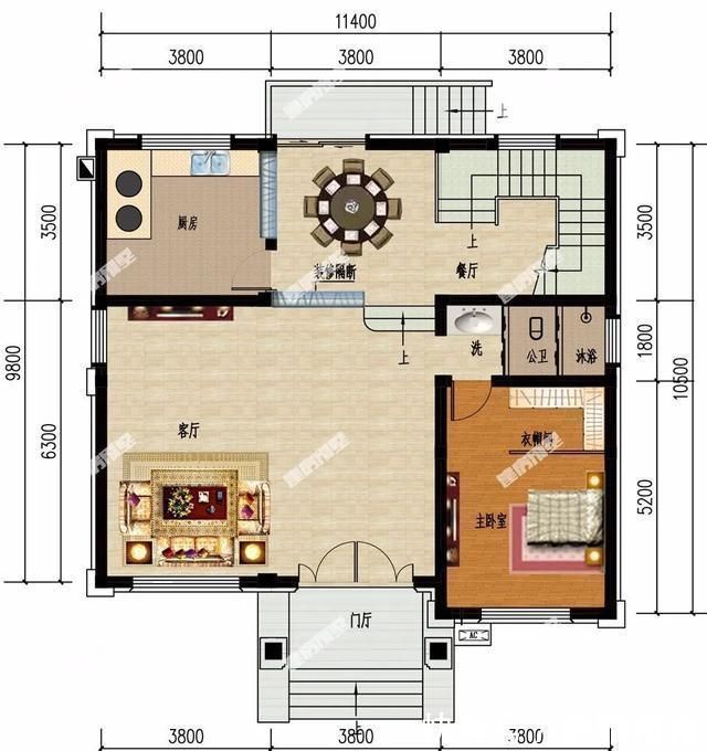 平面图|尺寸相同的两栋农村别墅,采用不同风格设计,客厅都挑空