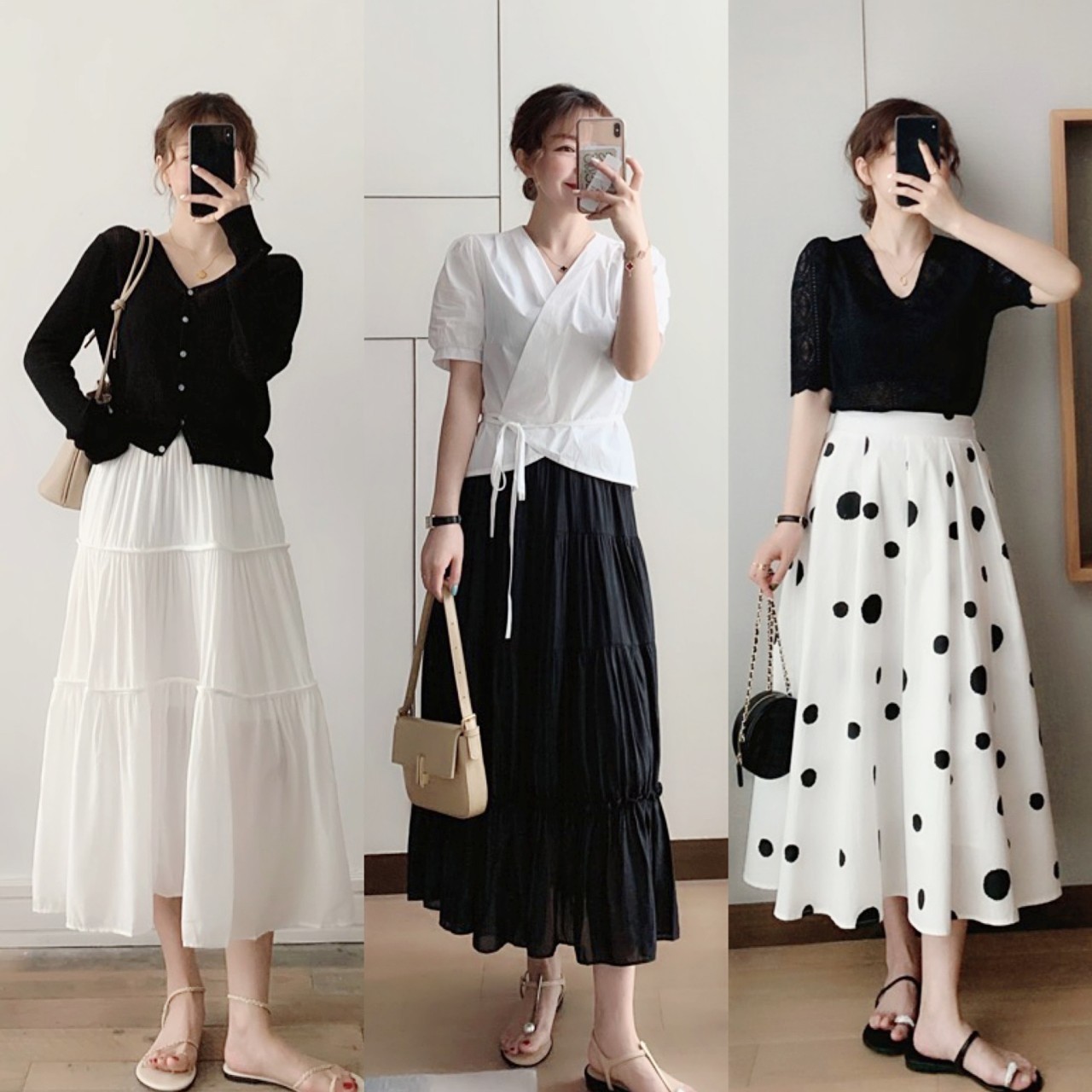 气质感|女生通勤穿搭建议，基础款上衣搭配半身裙，洋气显高又显瘦，好美