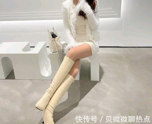 牛皮|白色小牛皮经典款细跟小腿靴