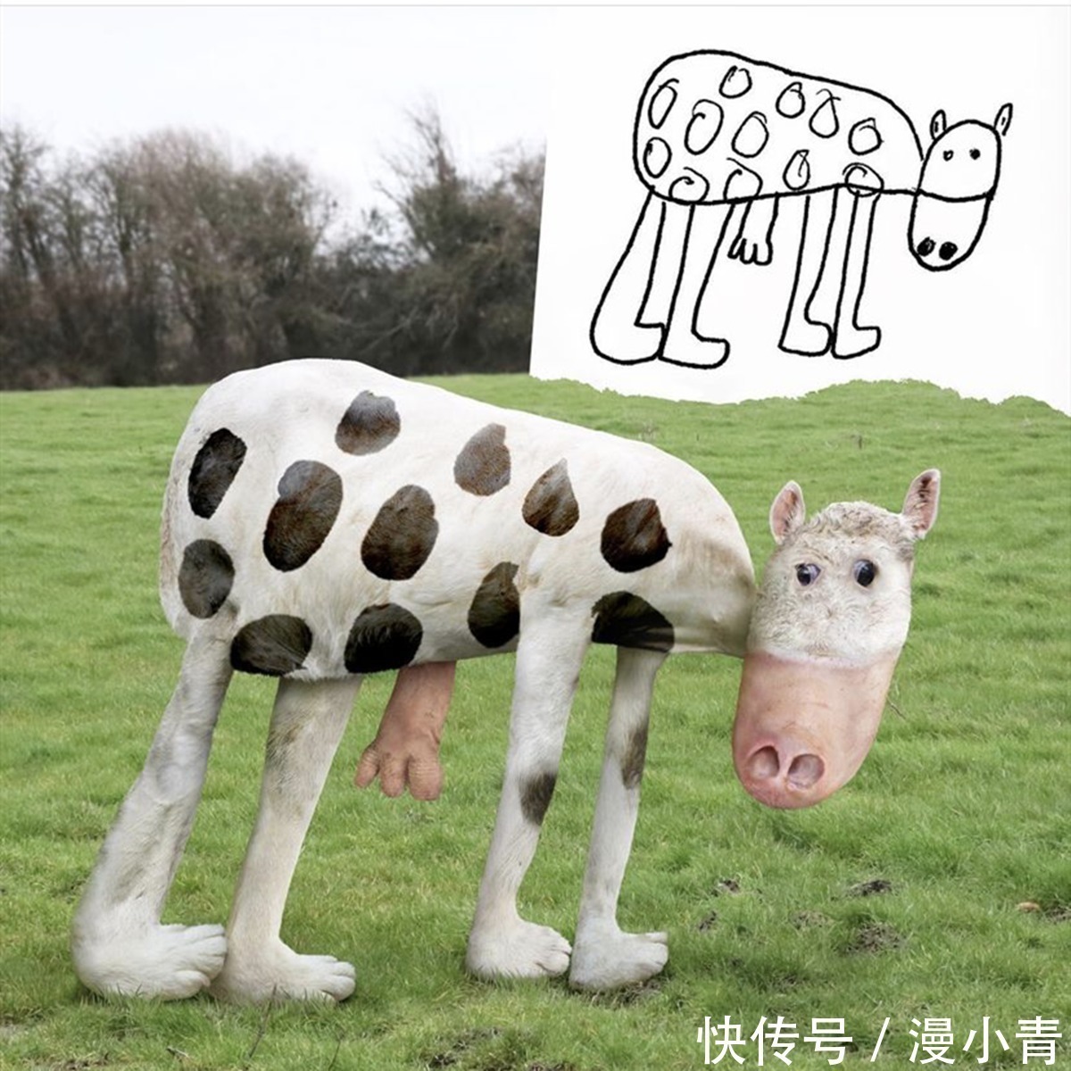 ps技术|为了鼓励孩子不放弃画画,老爸把孩子的夸张作画“搬”到了现实中