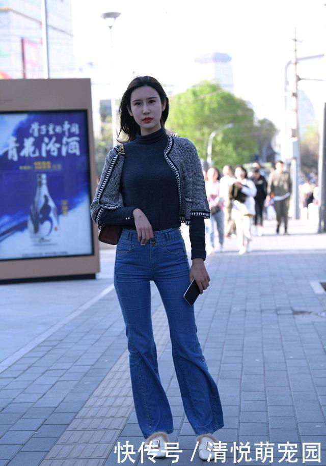 圆领开衫外套,搭配阔腿牛仔裤,势必会引领一番潮流